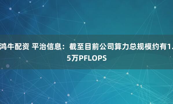 鸿牛配资 平治信息：截至目前公司算力总规模约有1.5万PFLOPS